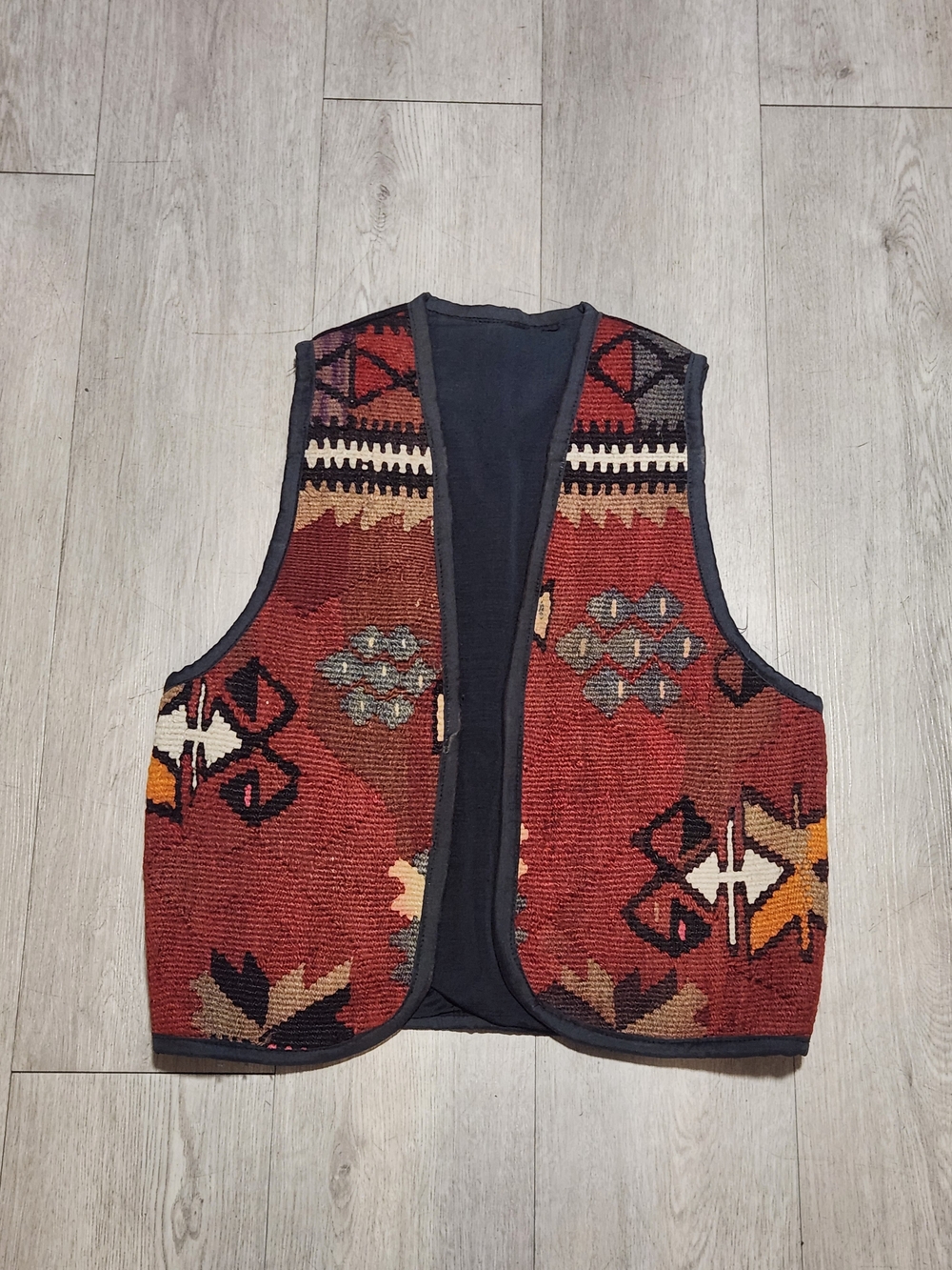 Vintage Woven Kilim Tapestry Vest Southwestern Boho Geometric